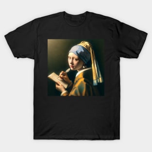 Vermeer's Pear Earrings Inspired Tee: Celebrate National Handwriting Day T-Shirt